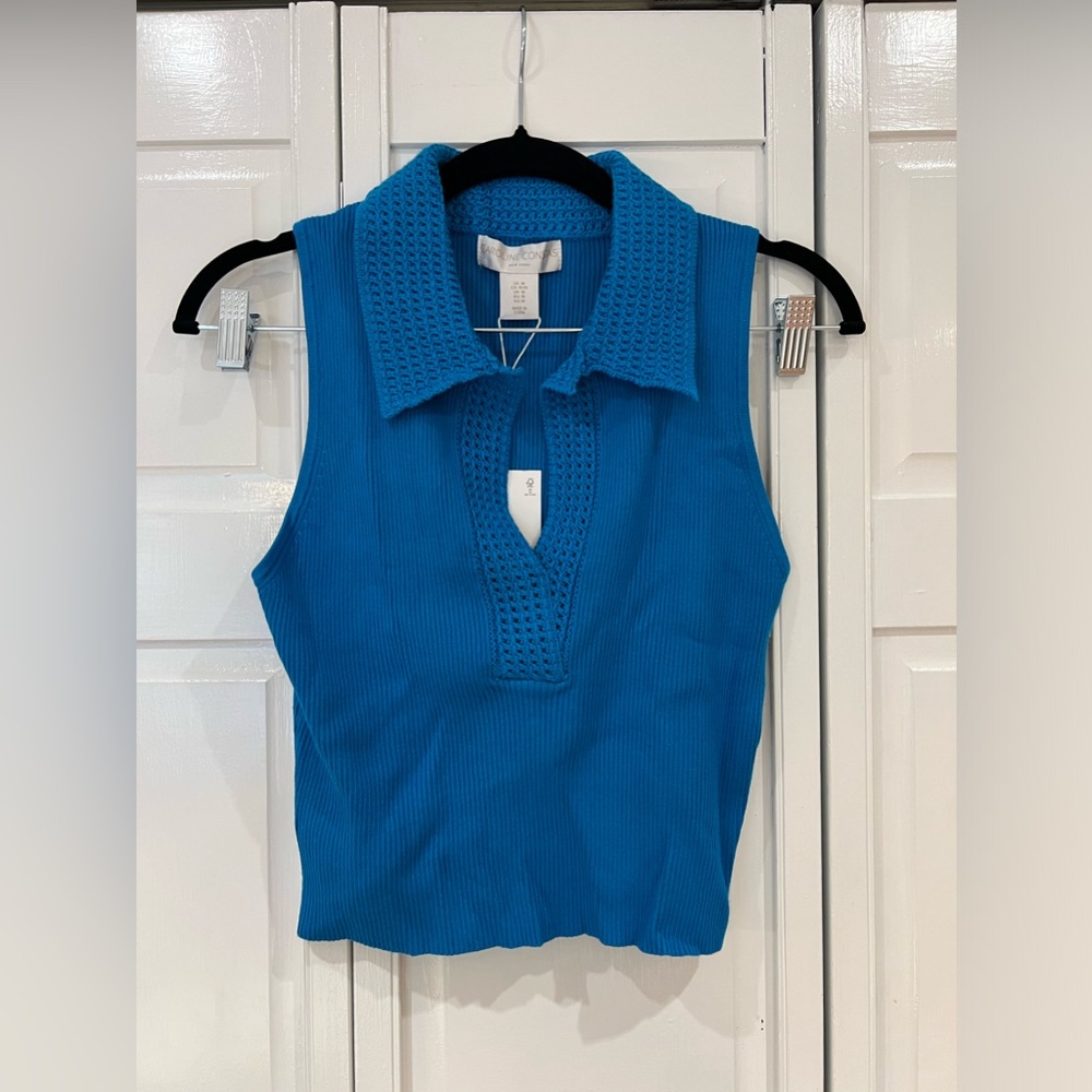 NWT Caroline Constas Blue Knit V-Neck Crop Top